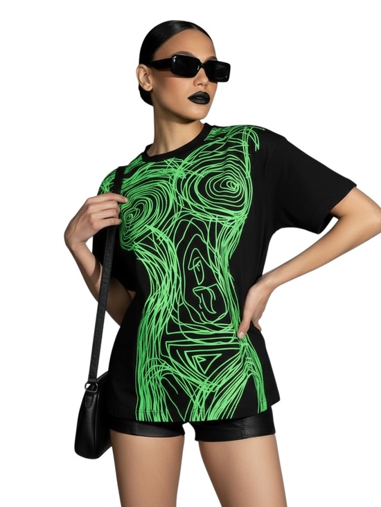 AKIRA Tops - AKIRA- Black & Neon Green Graphic Tee